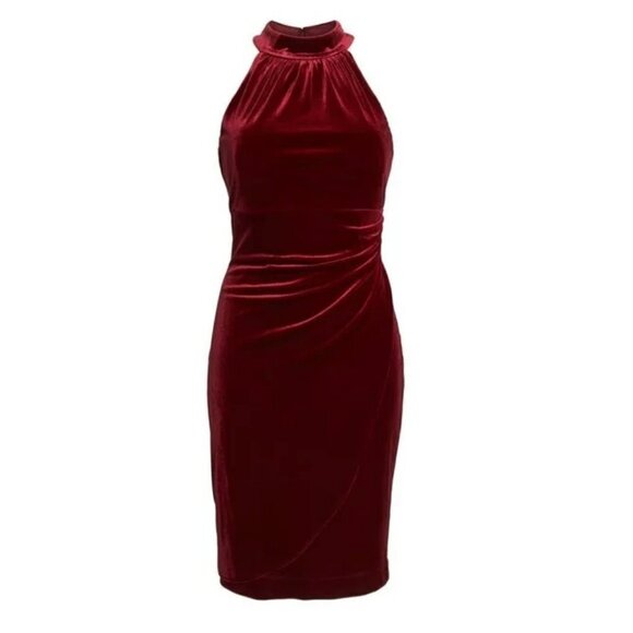 Vince Camuto Red/Burgundy Velvet Draped Ruched Halter Neck Dress NWT 6 - Picture 11 of 11